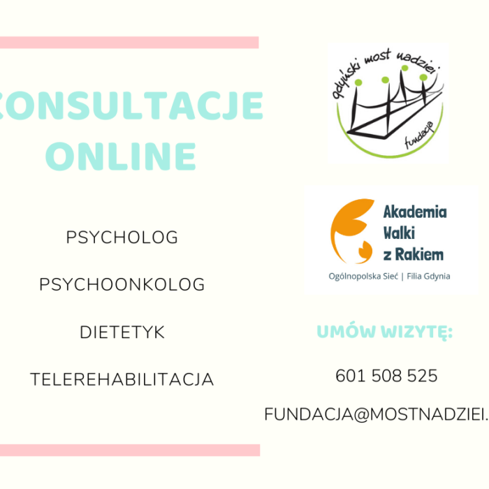 Konsultacje online: psycholog, psychoonkolog, dietetyk i telerehabilitacja.